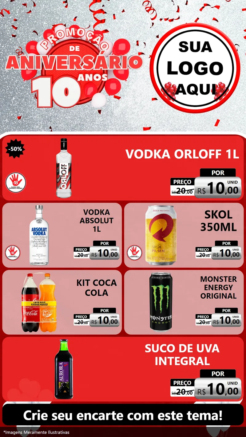 Modelo de TV para TV Vertical com o tema Promoção de Aniversário - 10 Anos para Distribuidora de bebidas