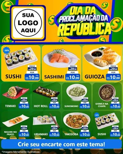Modelo de Rede Social para Feed Instagram com o tema Dia Da Proclamação da República para Comida japonesa