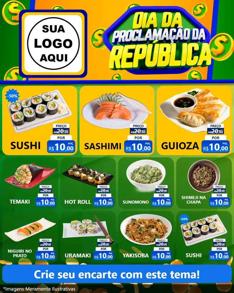 Modelo de Rede Social para Feed Instagram com o tema Dia Da Proclamação da República para Comida japonesa