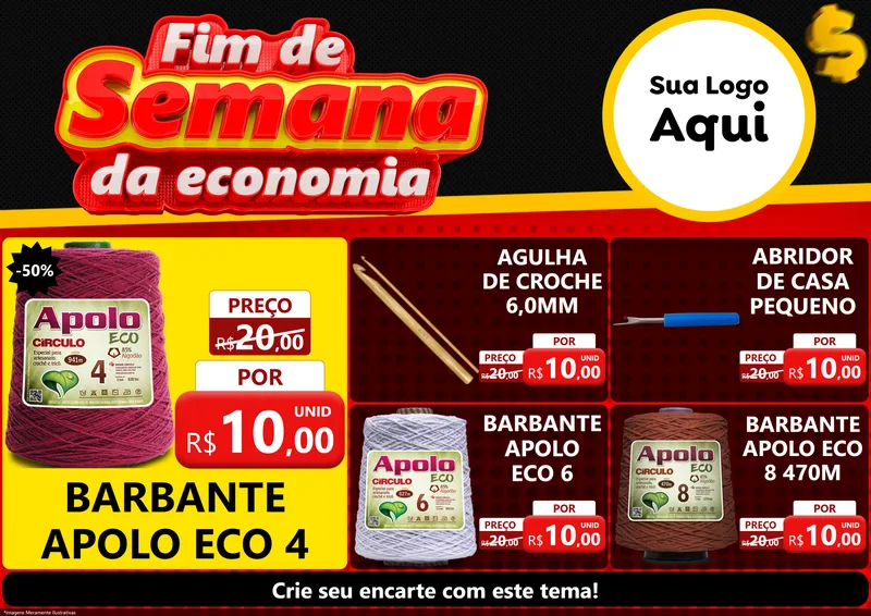 Modelo de Encarte para Encarte A4 Horizontal com o tema Fim de Semana da Economia para Armarinho e Aviamentos