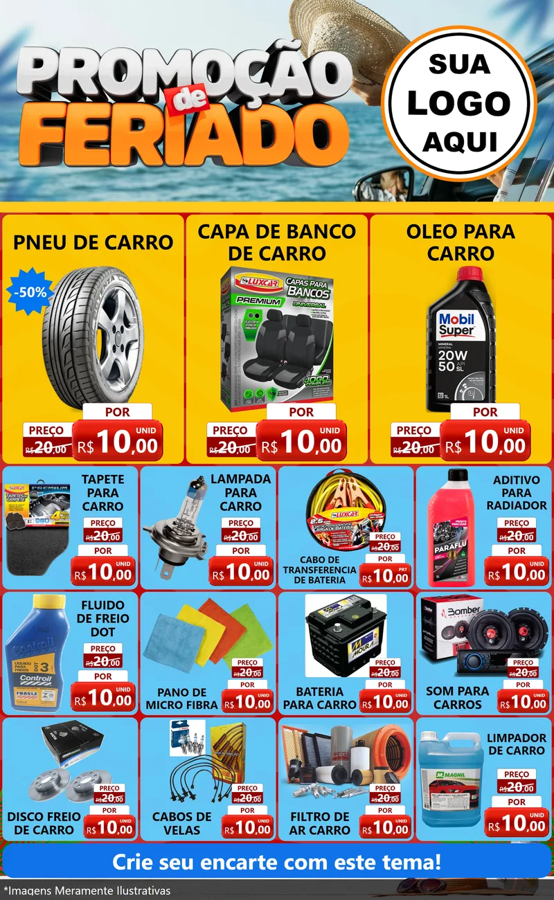 Modelo de Encarte para Encarte Grande com o tema Promoção de Feriado para Auto peças