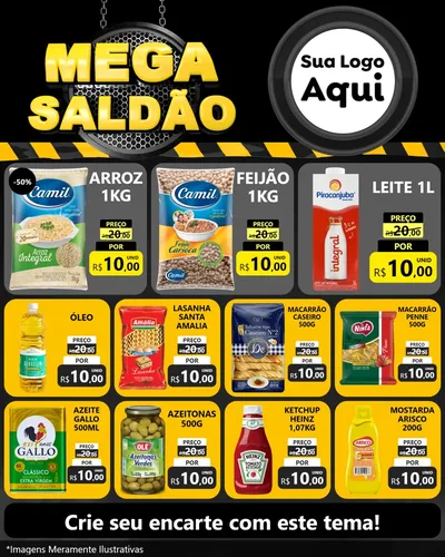 Modelo de Rede Social para Feed Instagram com o tema Mega Saldão para Supermercado