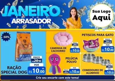 Modelo de Encarte para Encarte A4 Horizontal com o tema Janeiro Arrasador para Pet Shop