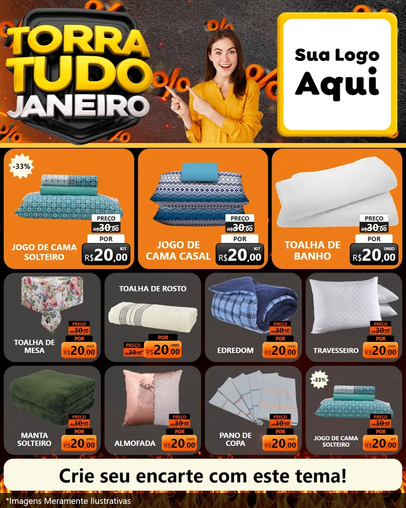 Modelo de Rede Social para Feed Instagram com o tema Torra Tudo Janeiro para Cama, Mesa e Banho