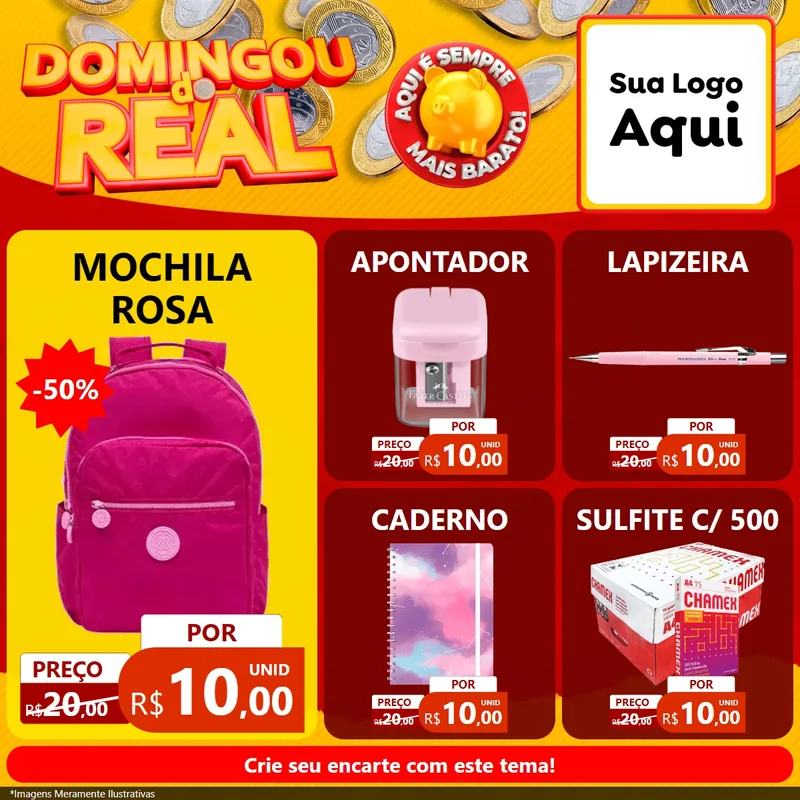 Modelo de Rede Social para Feed Facebook com o tema Domingou do Real para Papelaria