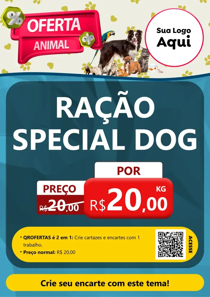 Modelo de Cartaz para Cartaz A4 Vertical com o tema Oferta Animal para Pet Shop