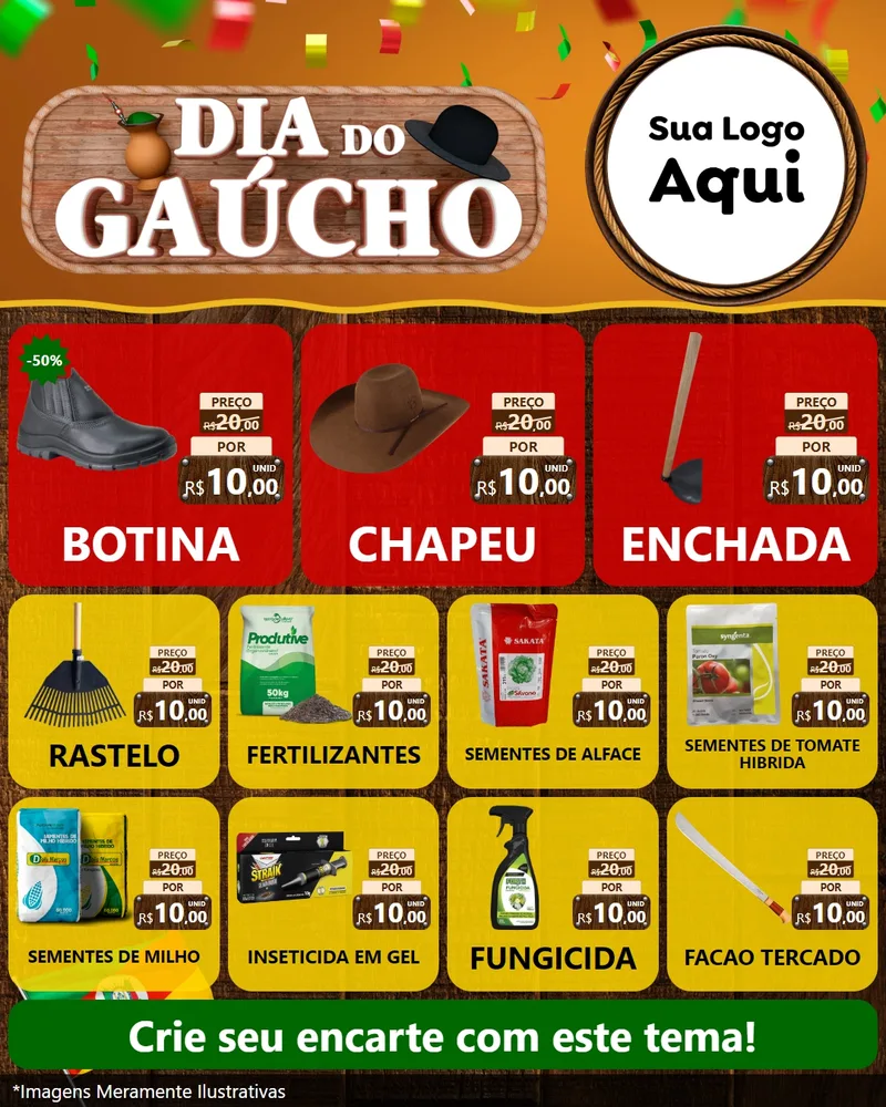 Modelo de Rede Social para Feed Instagram com o tema Dia do Gaúcho para Agropecuária