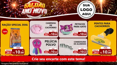 Modelo de TV para TV Horizontal com o tema Saldão de Ano Novo para Pet Shop