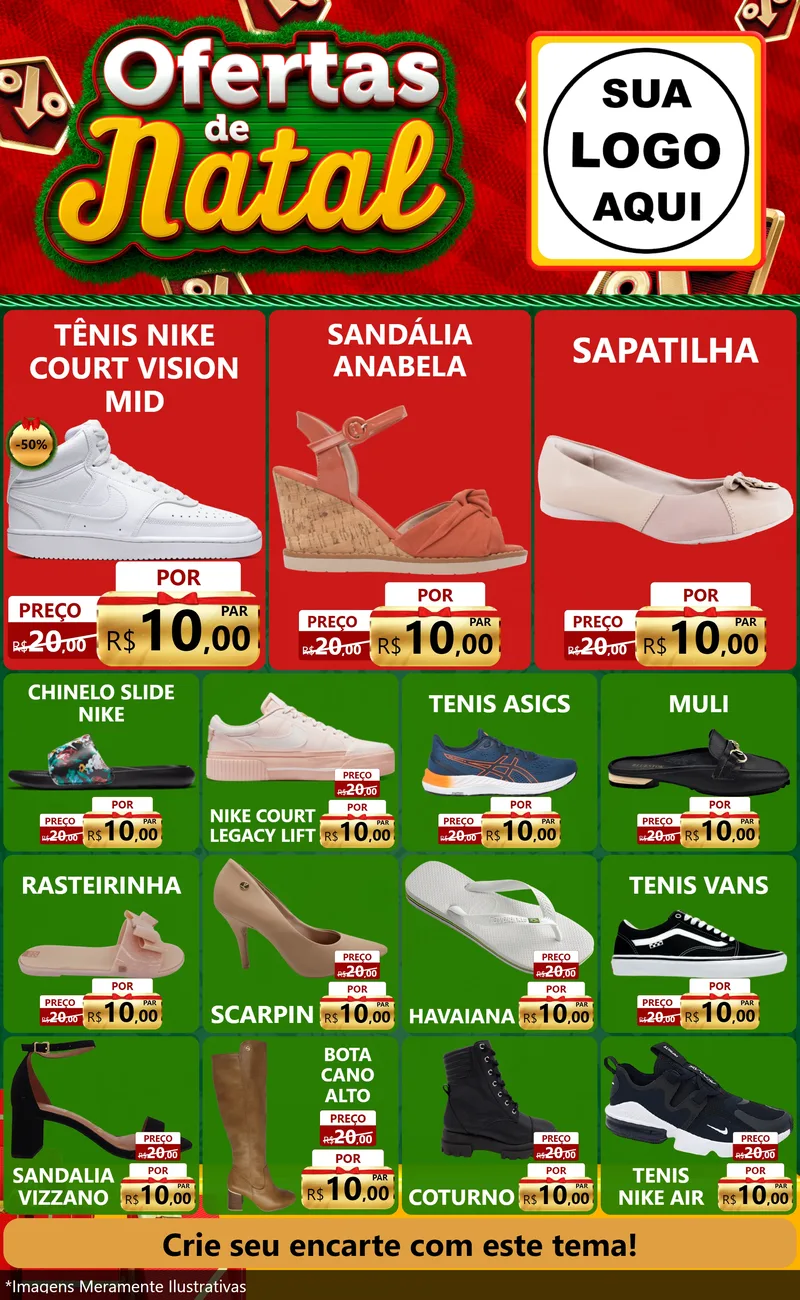 Modelo de Encarte para Encarte Grande com o tema Ofertas de Natal para Calçados