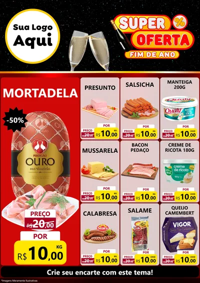 Modelo de Encarte para Encarte A4 Vertical com o tema Super Oferta Fim de Ano para Frios e Laticínios