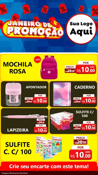 Modelo de TV para TV Vertical com o tema Janeiro de Promoção para Papelaria
