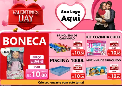 Modelo de Encarte para Encarte A4 Horizontal com o tema Valentine's Day para Brinquedos