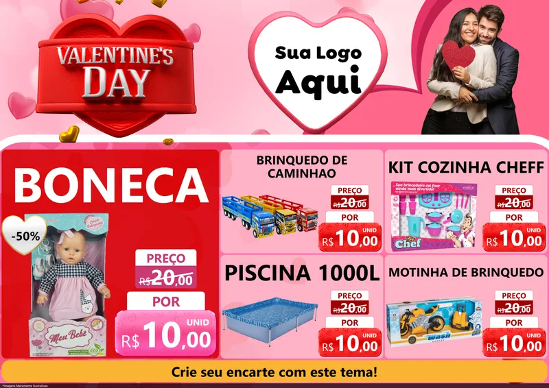 Modelo de Encarte para Encarte A4 Horizontal com o tema Valentine's Day para Brinquedos