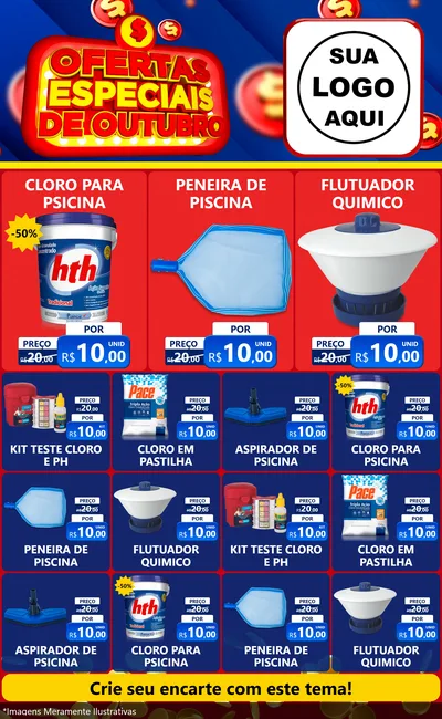 Modelo de Encarte para Encarte Grande com o tema Ofertas Especiais de Outubro para Produtos para Piscina