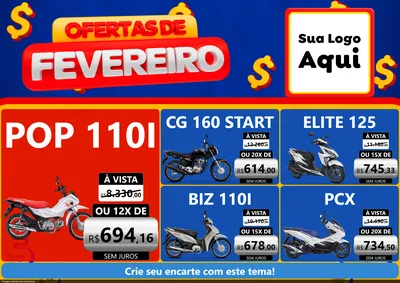 Modelo de Encarte para Encarte A4 Horizontal com o tema Ofertas de Fevereiro para Concessionaria de Motos