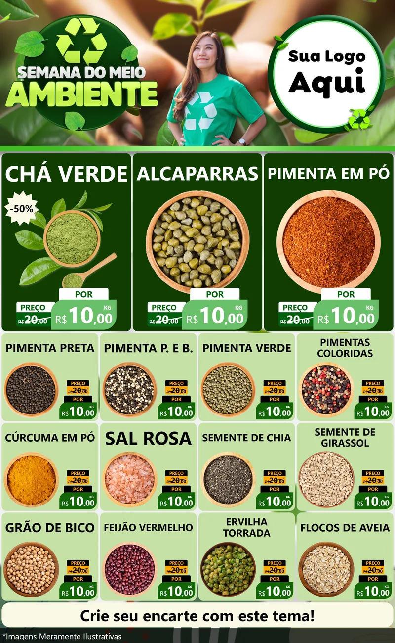 Modelo de Encarte para Encarte Grande com o tema Semana do Meio Ambiente para Produtos Naturais