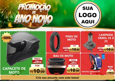 Modelo de Encarte para Encarte A4 Horizontal com o tema Promoção de Ano Novo para Moto peças