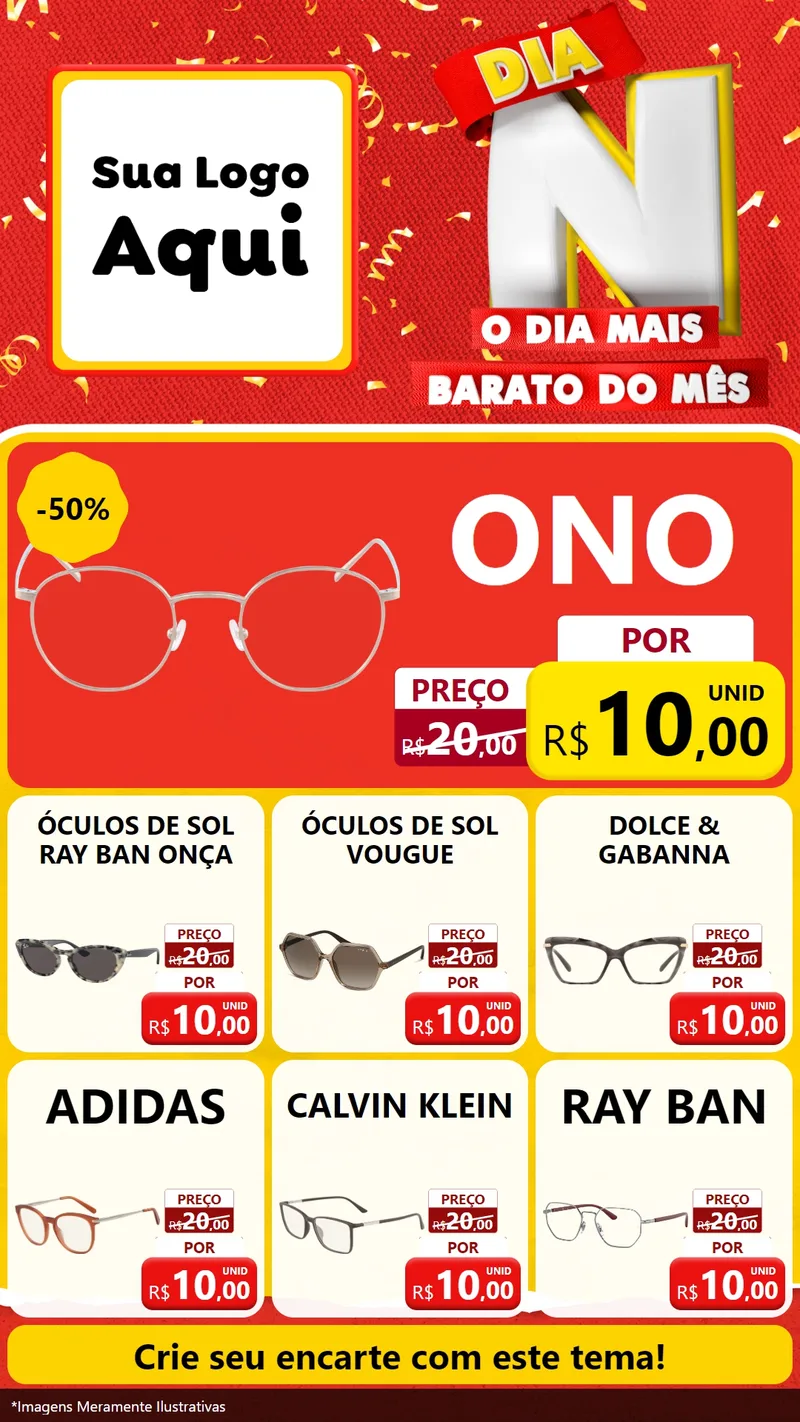 Modelo de Rede Social para Stories com o tema Dia N o Dia Mais Barato do Mês para Óticas