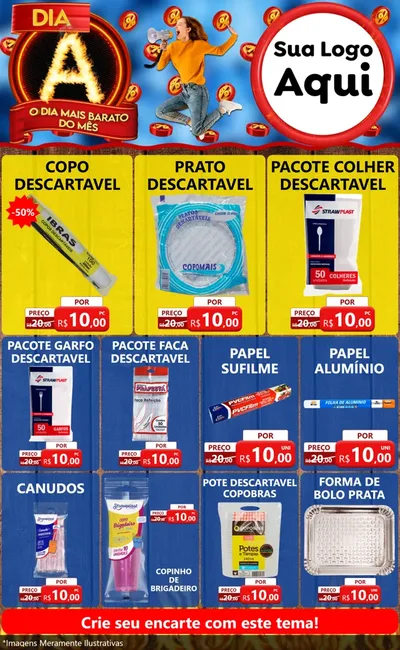 Modelo de Encarte para Encarte Grande com o tema Dia A - O Dia Mais Barato Do Mês para Embalagens