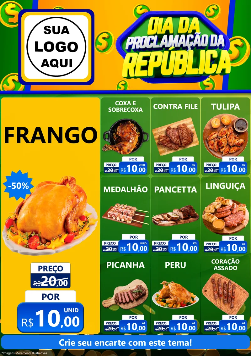 Modelo de Encarte para Encarte A4 Vertical com o tema Dia Da Proclamação da República para Assados