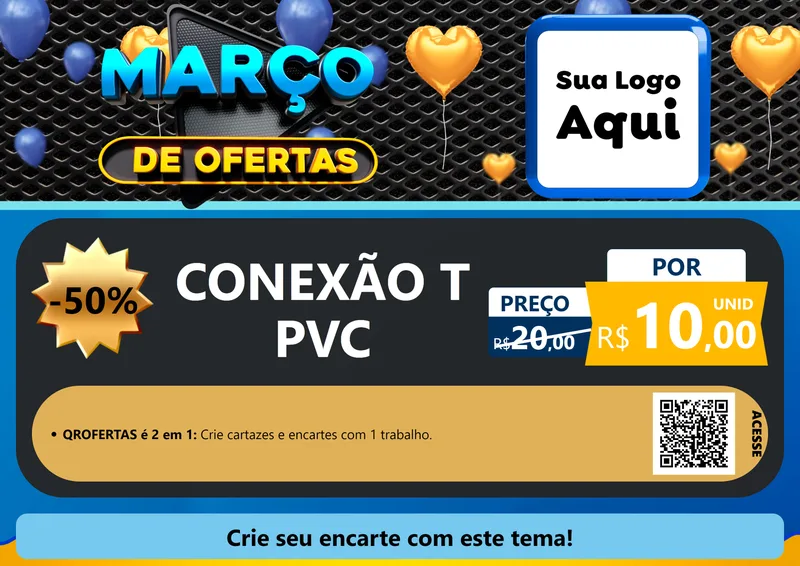 Modelo de Cartaz para Cartaz A4 Horizontal com o tema Março de Ofertas para Tubos e conexões