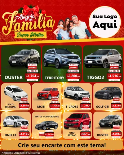 Modelo de Rede Social para Feed Instagram com o tema Alegria em Família Super Ofertas - Natal para Concessionaria de Carros