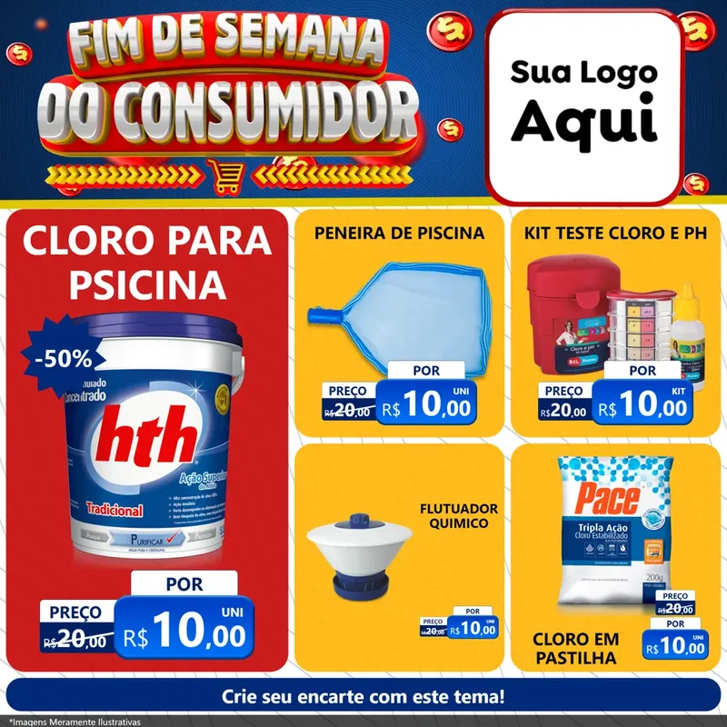 Modelo de Rede Social para Feed Facebook com o tema Fim de Semana do Consumidor para Produtos para Piscina