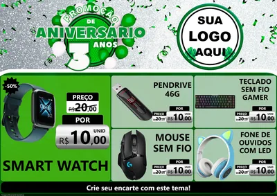 Modelo de Encarte para Encarte A4 Horizontal com o tema Promoção de Aniversário - 3 Anos para Informática