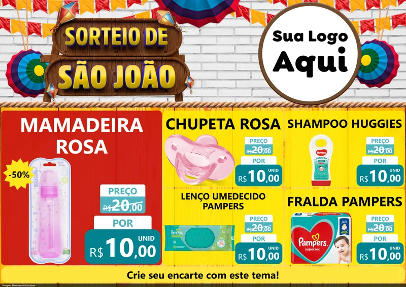Modelo de Encarte para Encarte A4 Horizontal com o tema Sorteio de São João para Bebês