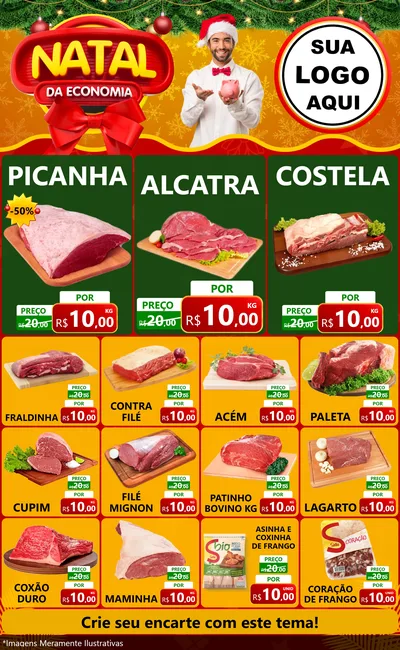 Modelo de Encarte para Encarte Grande com o tema Natal da Economia para Açougue