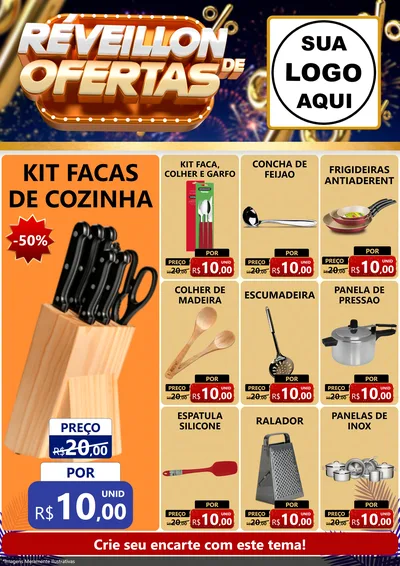 Modelo de Encarte para Encarte A4 Vertical com o tema Réveillon de Ofertas para Utilidades Domésticas