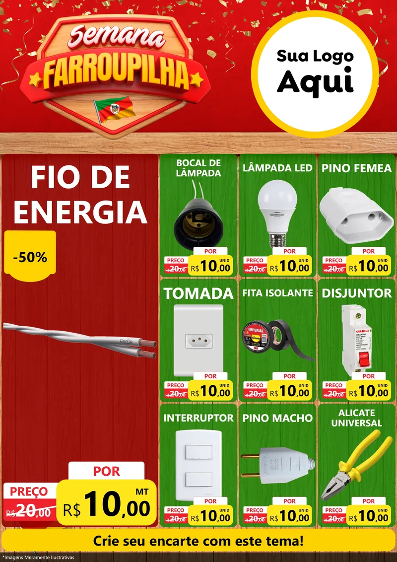 Modelo de Encarte para Encarte A4 Vertical com o tema Semana Farroupilha para Materiais Elétricos