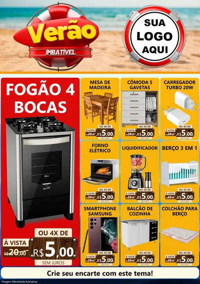 Modelo de Encarte para Encarte A4 Vertical com o tema Verão Imbatível para Móveis e Eletro