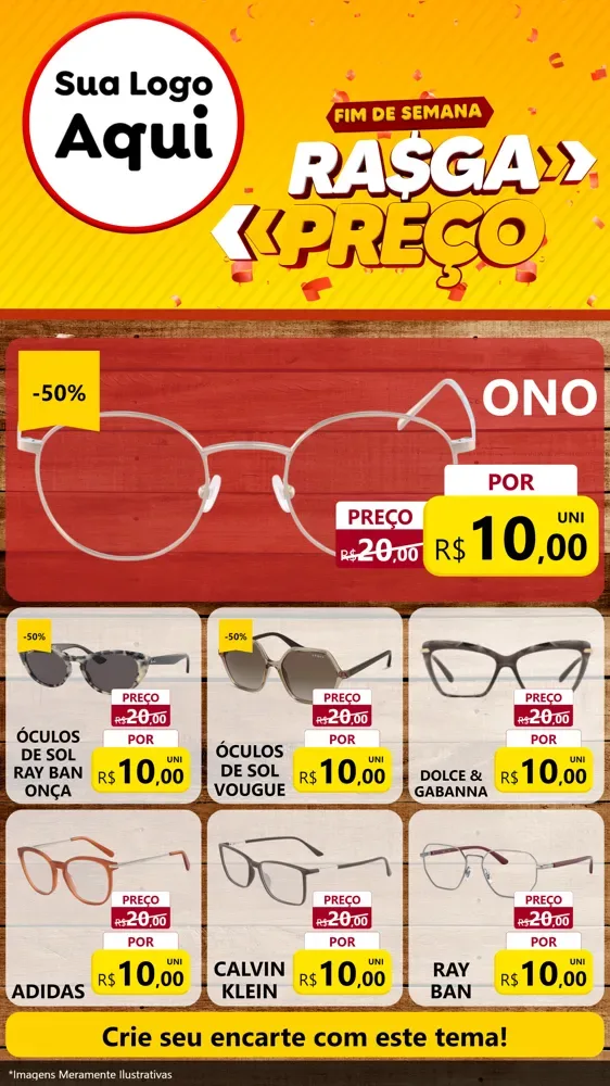 Modelo de Rede Social para Stories com o tema Fim de Semana Rasga Preços para Óticas