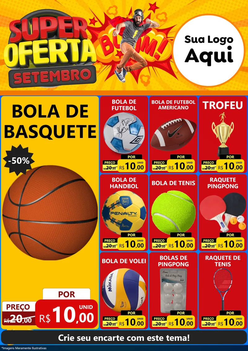 Modelo de Encarte para Encarte A4 Vertical com o tema Super Oferta Setembro para Artigos Esportivos