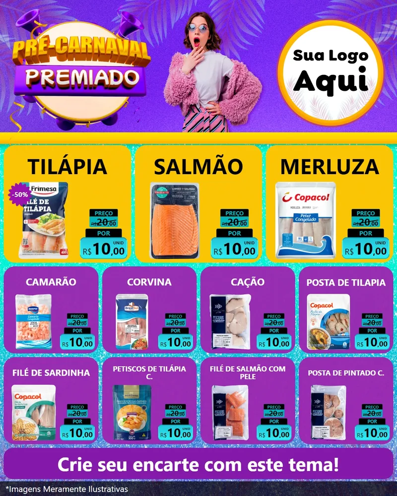 Modelo de Rede Social para Feed Instagram com o tema Pré-Carnaval Premiado para Peixaria