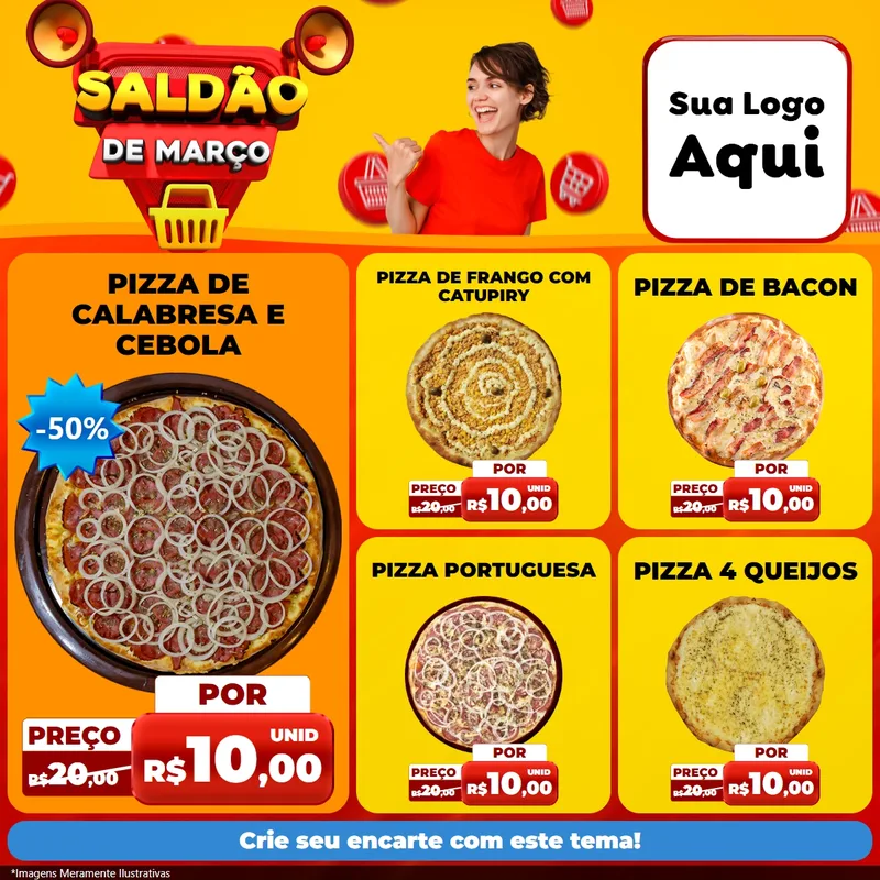 Modelo de Rede Social para Feed Facebook com o tema Saldão de Março para Pizzaria