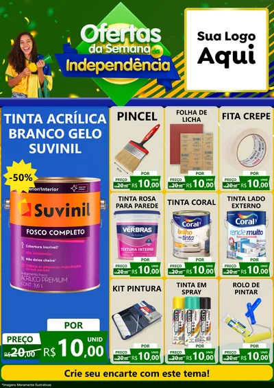 Modelo de Encarte para Encarte A4 Vertical com o tema Ofertas da Semana da Independência para Tintas e Ferramentas