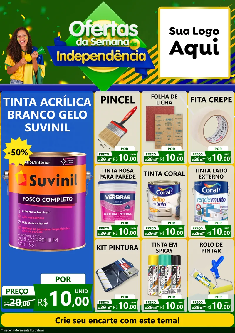 Modelo de Encarte para Encarte A4 Vertical com o tema Ofertas da Semana da Independência para Tintas e Ferramentas
