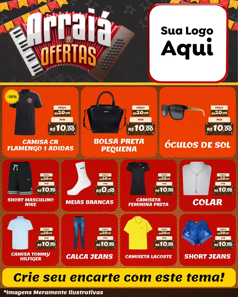 Modelo de Rede Social para Feed Instagram com o tema Arraiá de Ofertas - Junina para Roupas e acessórios