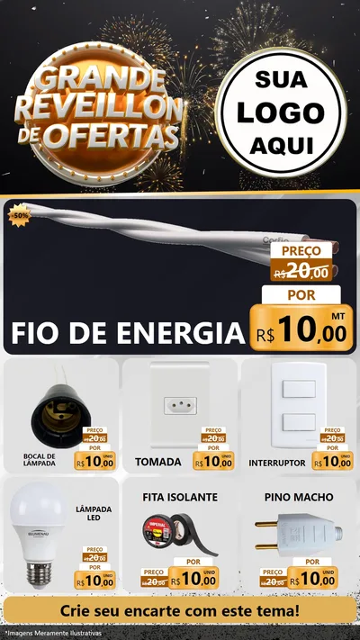 Modelo de Rede Social para Stories com o tema Grande Réveillon de Ofertas para Materiais Elétricos
