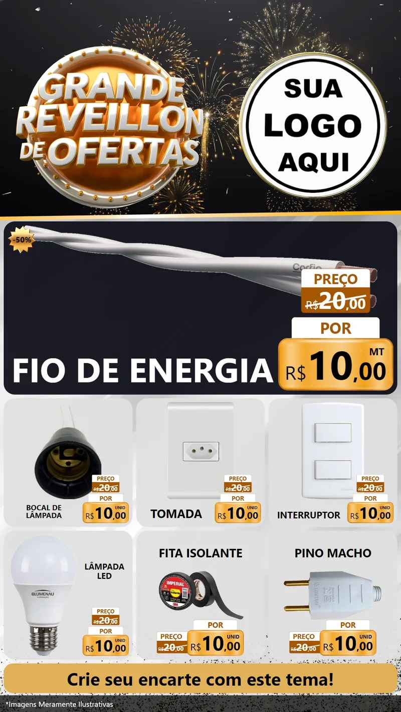 Modelo de Rede Social para Stories com o tema Grande Réveillon de Ofertas para Materiais Elétricos