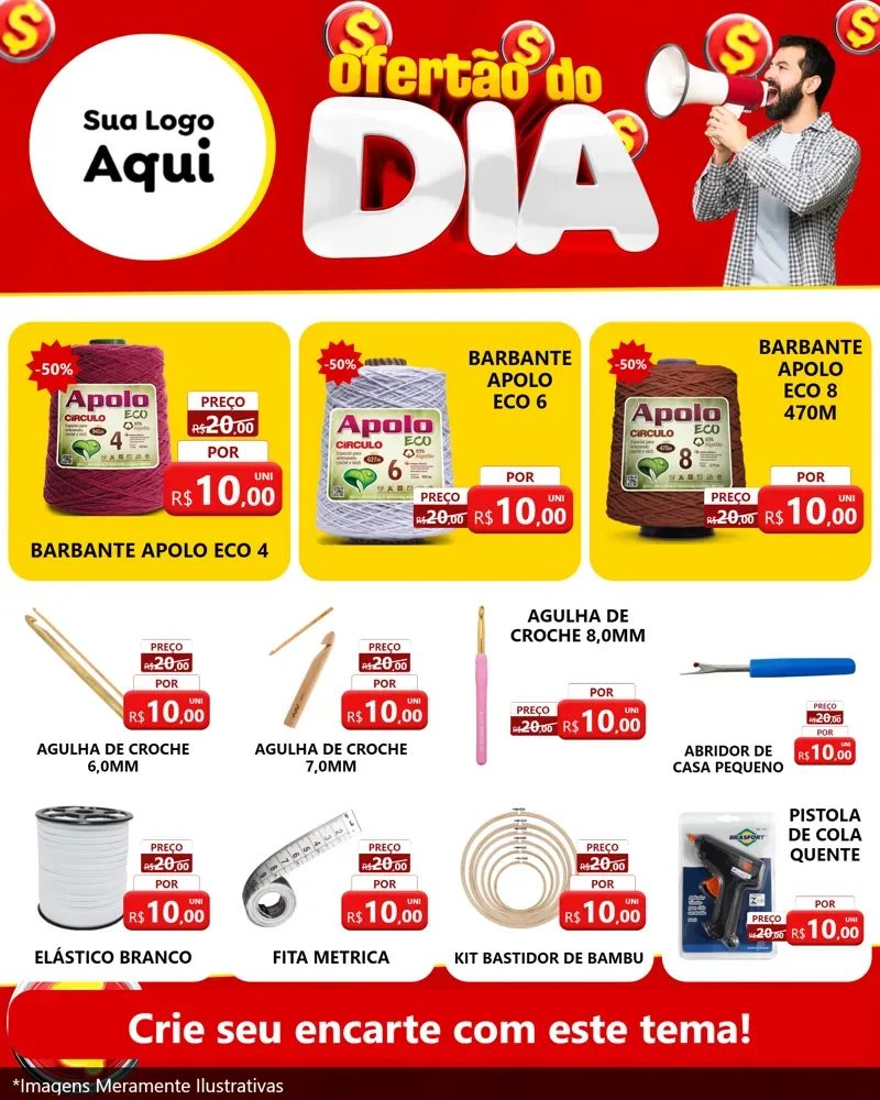 Modelo de Rede Social para Feed Instagram com o tema Ofertão do dia para Armarinho e Aviamentos