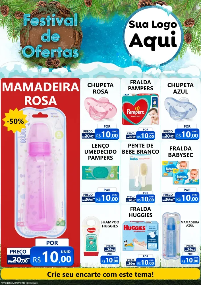 Modelo de Encarte para Encarte A4 Vertical com o tema Festival de Ofertas - Inverno para Bebês