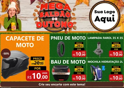 Modelo de Encarte para Encarte A4 Horizontal com o tema Mega Saldão de Outono para Moto peças