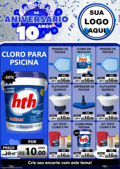 Modelo de Encarte para Encarte A4 Vertical com o tema Promoção de Aniversário - 10 Anos para Produtos para Piscina