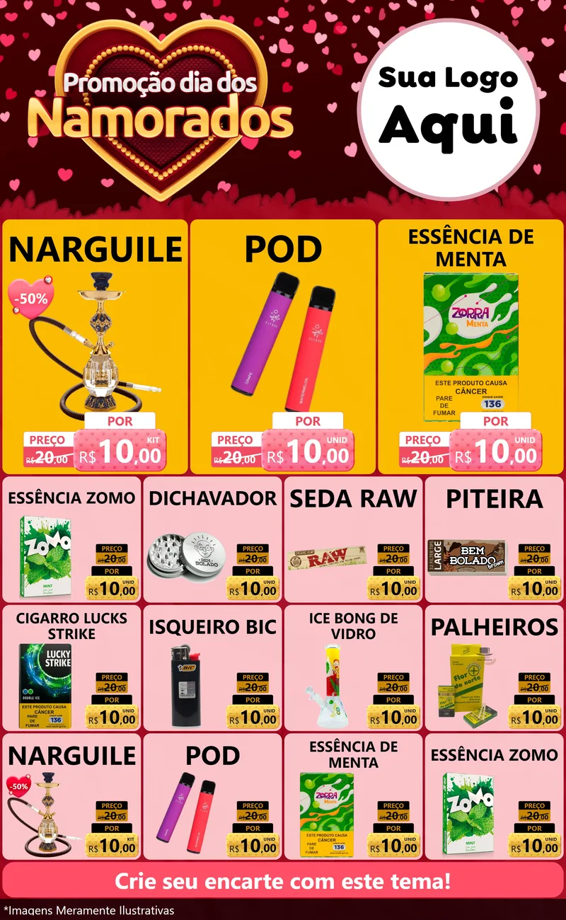 Modelo de Encarte para Encarte Grande com o tema Promoção Dia Dos Namorados para Tabacaria