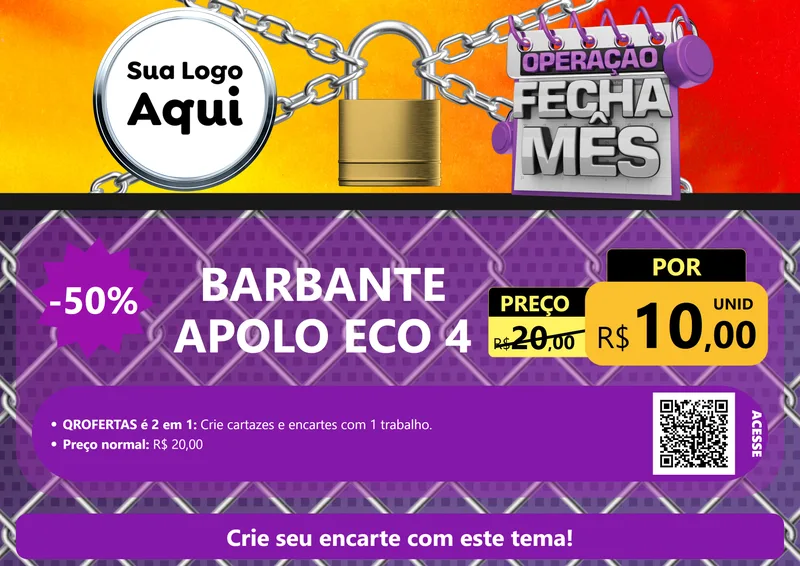 Modelo de Cartaz para Cartaz A4 Horizontal com o tema Operação Fecha Mês para Armarinho e Aviamentos