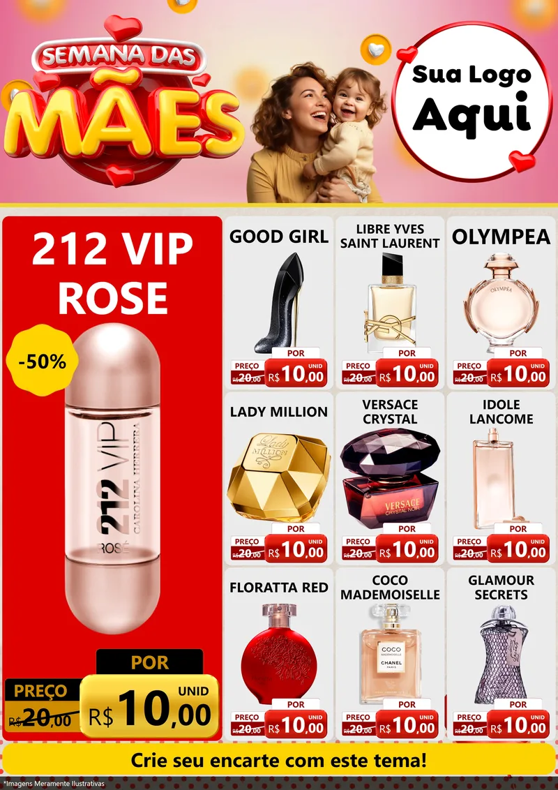 Modelo de Encarte para Encarte A4 Vertical com o tema Semana das Mães para Perfumes