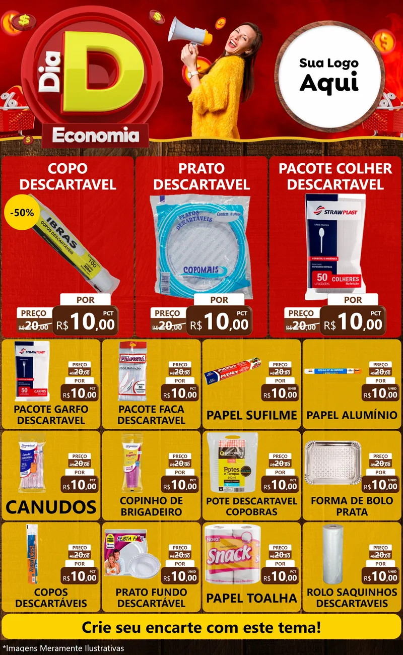 Modelo de Encarte para Encarte Grande com o tema Dia D Economia para Embalagens